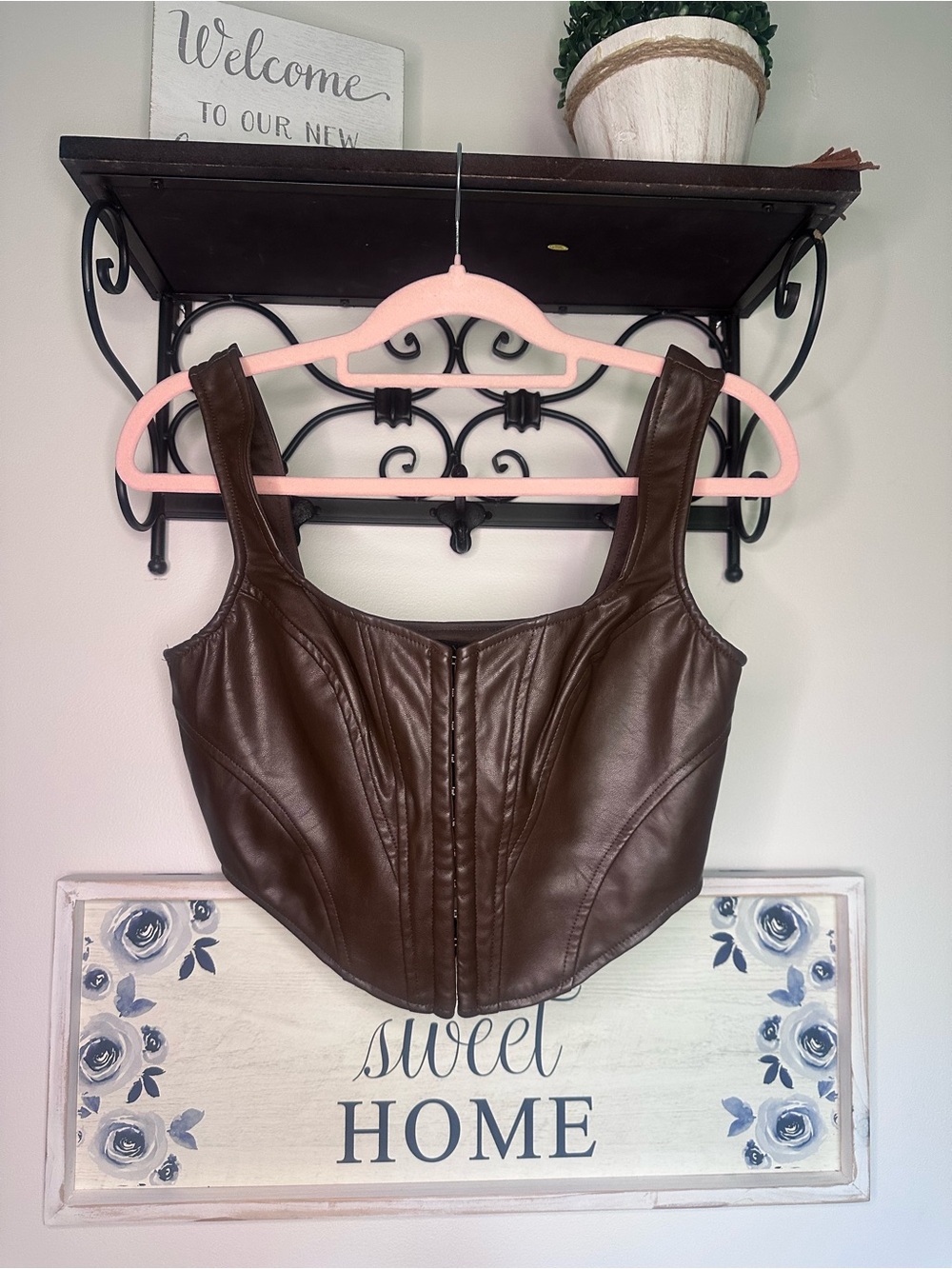 Windsor Brown Faux Leather Western Corset Crop Top